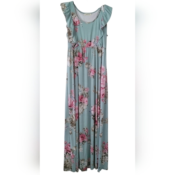 Floral Scoop Neck Maxi Dress in Blue and Pink Medium - Picture 10 of 12